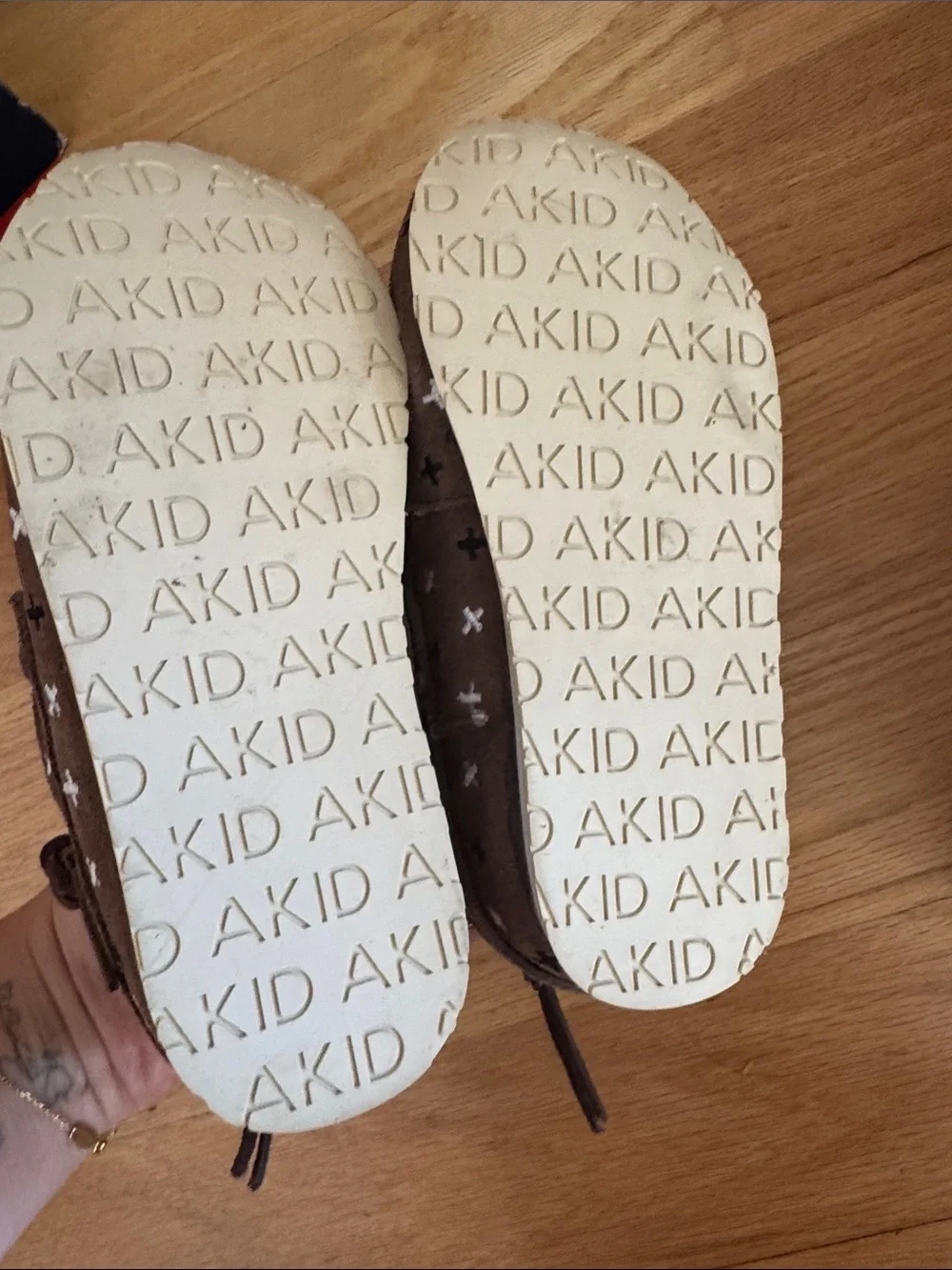 Kids Brown Suede Lace-Up Shoes with White and Black Cross Embroidery